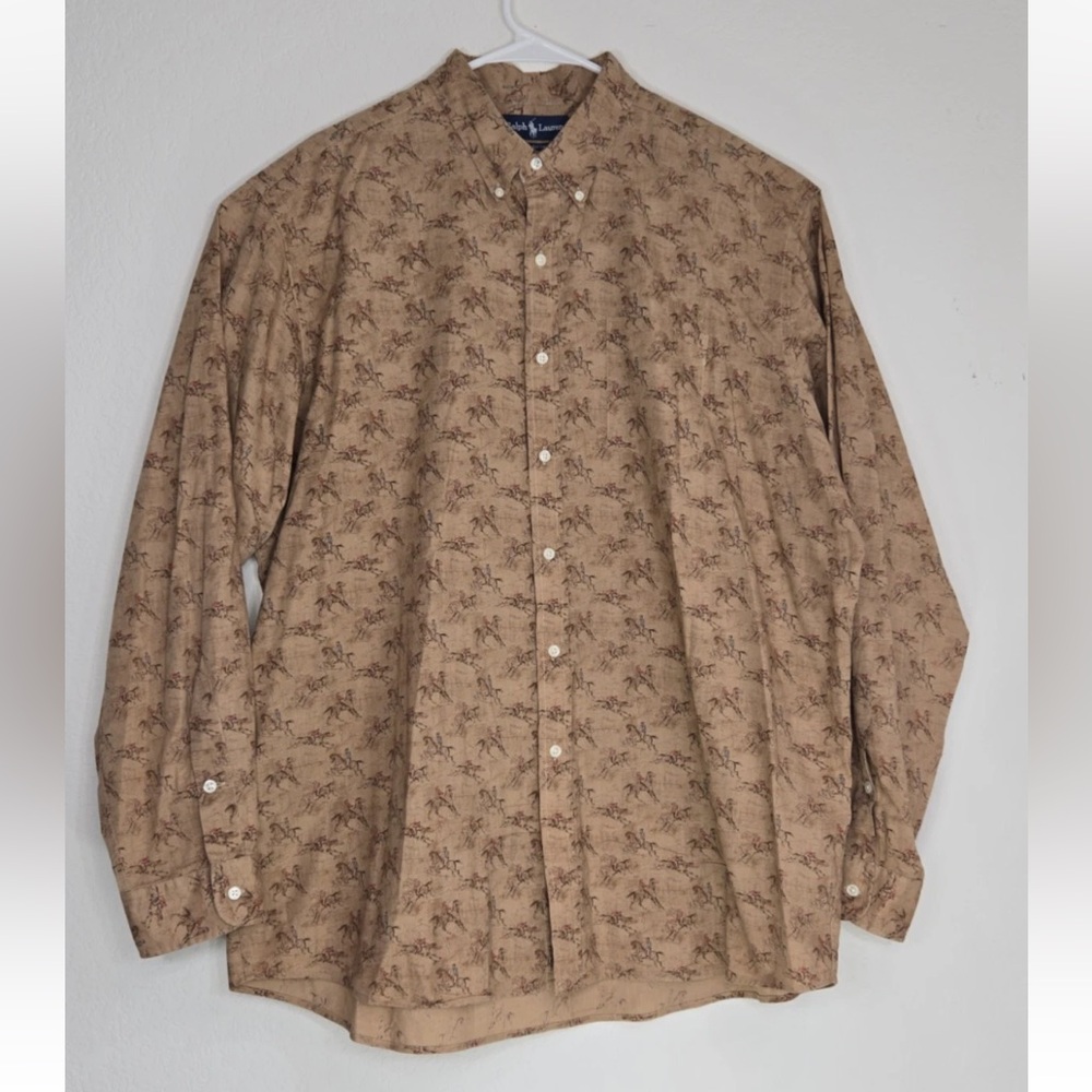 Ralph Lauren Large Vintage Buttondown Equestrian Horse Cowboy Rodeo NFR XL Mens